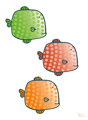 Carte nature, vacances, paysages et animaux Les poissons en ballage